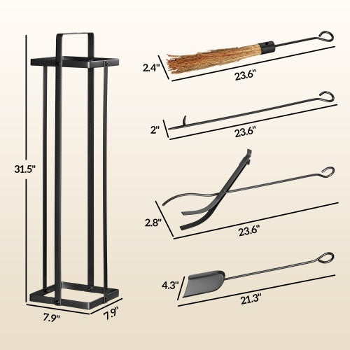 Outsunny Fireplace Tools Set Indoor Outdoor 5 Piece Heavy Duty Metal Fireplace Accessories Set With Brush Broom, Poker, Shovel, Tongs And Stand For Chimney, Black  On-Site