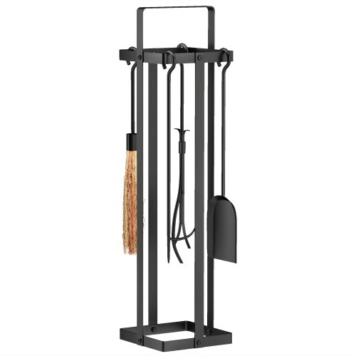 Outsunny Fireplace Tools Set Indoor Outdoor 5 Piece Heavy Duty Metal Fireplace Accessories Set With Brush Broom, Poker, Shovel, Tongs And Stand For Chimney, Black  On-Site