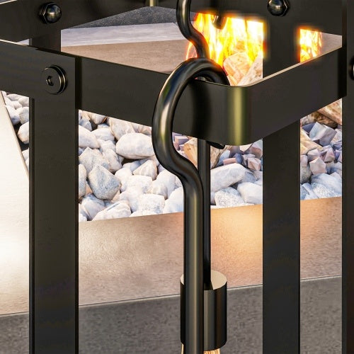 Outsunny Fireplace Tools Set Indoor Outdoor 5 Piece Heavy Duty Metal Fireplace Accessories Set With Brush Broom, Poker, Shovel, Tongs And Stand For Chimney, Black  On-Site