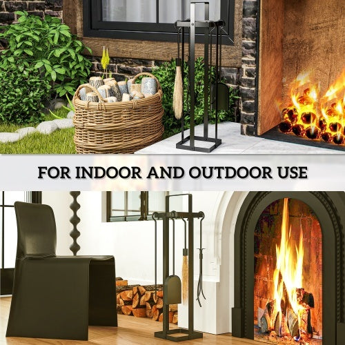 Outsunny Fireplace Tools Set Indoor Outdoor 5 Piece Heavy Duty Metal Fireplace Accessories Set With Brush Broom, Poker, Shovel, Tongs And Stand For Chimney, Black  On-Site